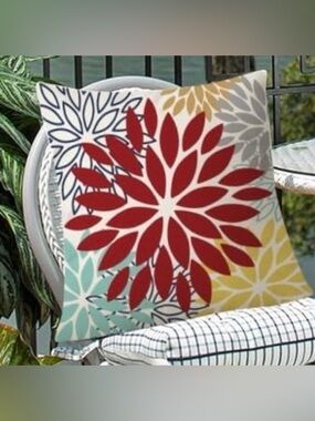 NEW Mid-Century Modern Red Chrysanthemum Pillow Cover (1) - 18”x18” - Cover Only